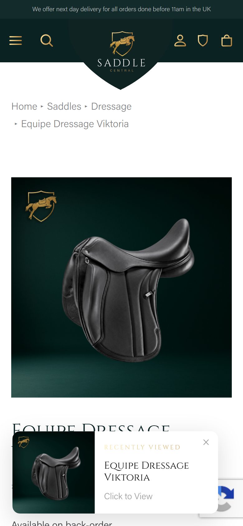 Current product page on mobile